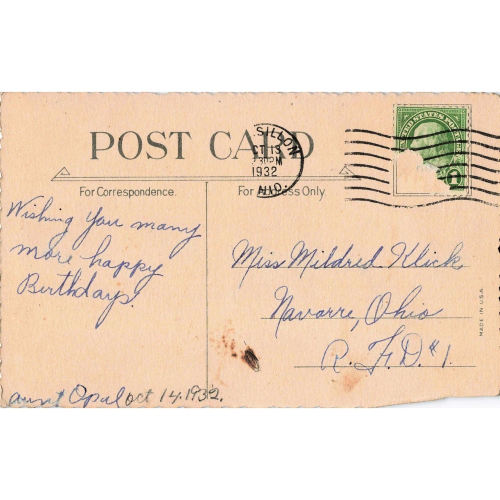 Vintage Birthday Postcard 1932 Tulips Moon Cottage Scalloped Divided Back - Picture 2 of 2